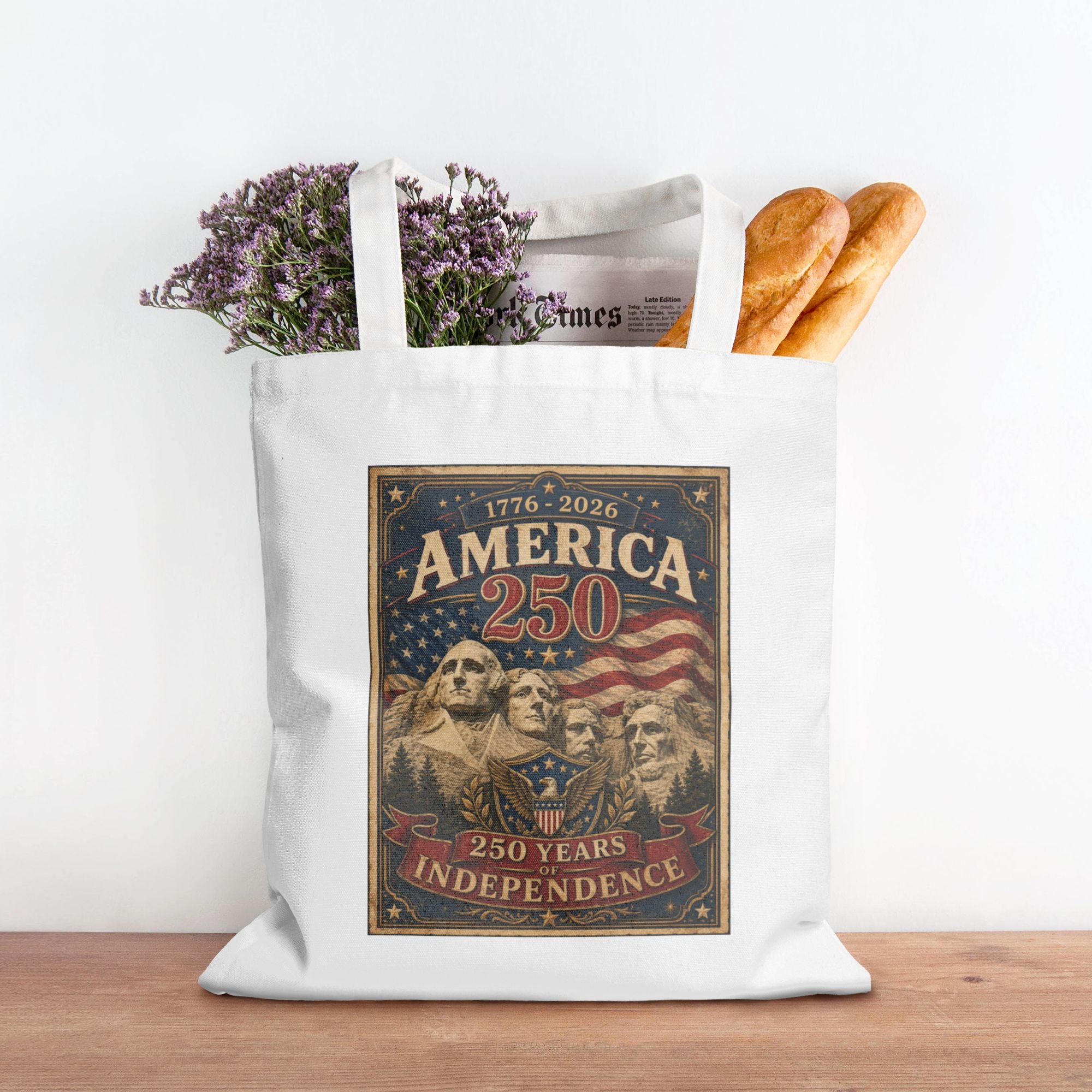Rush Order - America 250 12 oz Canvas Tote Bag - Mount Rushmore